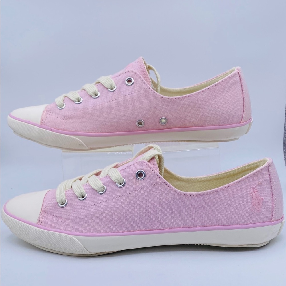 Women’s Ralph Lauren Pink Oxford Cloth Sneakers 8B